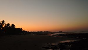 A serene sunrise over Saint Martin’s Island, Bangladesh’s only coral island. The golden light gently paints the sky, reflecting on the calm shoreline and creating a peaceful, magical start to the day