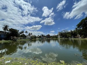 A beautiful lake under a clear blue sky looks like a piece of heaven on earth. The calm water reflects the sky like a mirror, creating a peaceful and dreamy view. Gentle breezes, soft sunlight, and the sound of nature make the moment feel pure and magical.