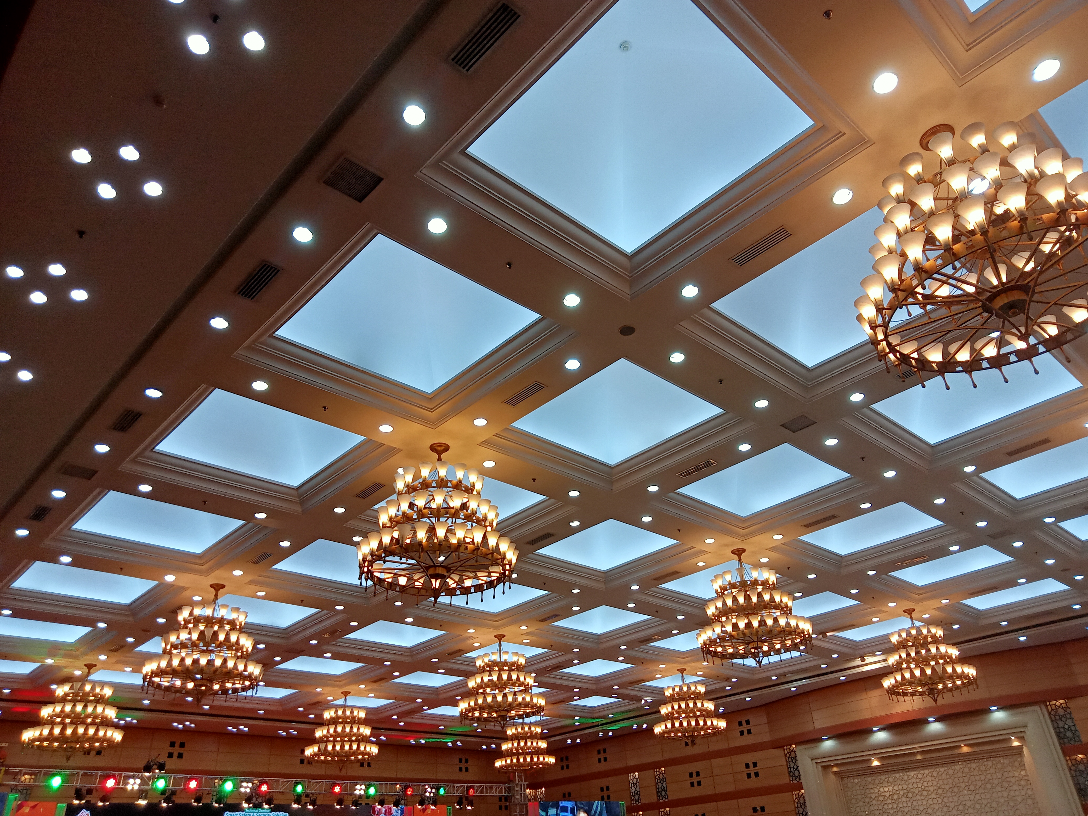 Bangladesh China Friendship International Conference Center, view of the ceiling with lighting. Sher-e-Bangla Nagar, Dhaka, Bangladesh