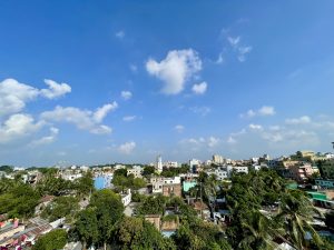 A bright blue sky over Brahmanbaria city, Bangladesh.