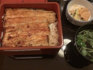 Japanese Unajū in Tokyo(grilled eel over rice in a lacquered box)