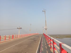 A bridge with red and white barriers, Brahmanbaria, Bangladesh.