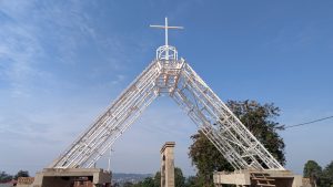 Entrance of Christ's Cathedral Bugembe in Jinja with a high cross