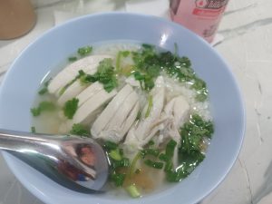 Boiled rice with lean chicken 
Thai style breakfast 
