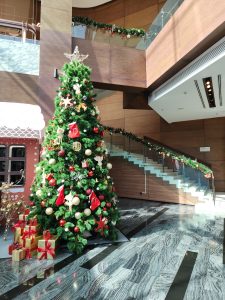 Oh Christmas tree art installation in a hotel.
