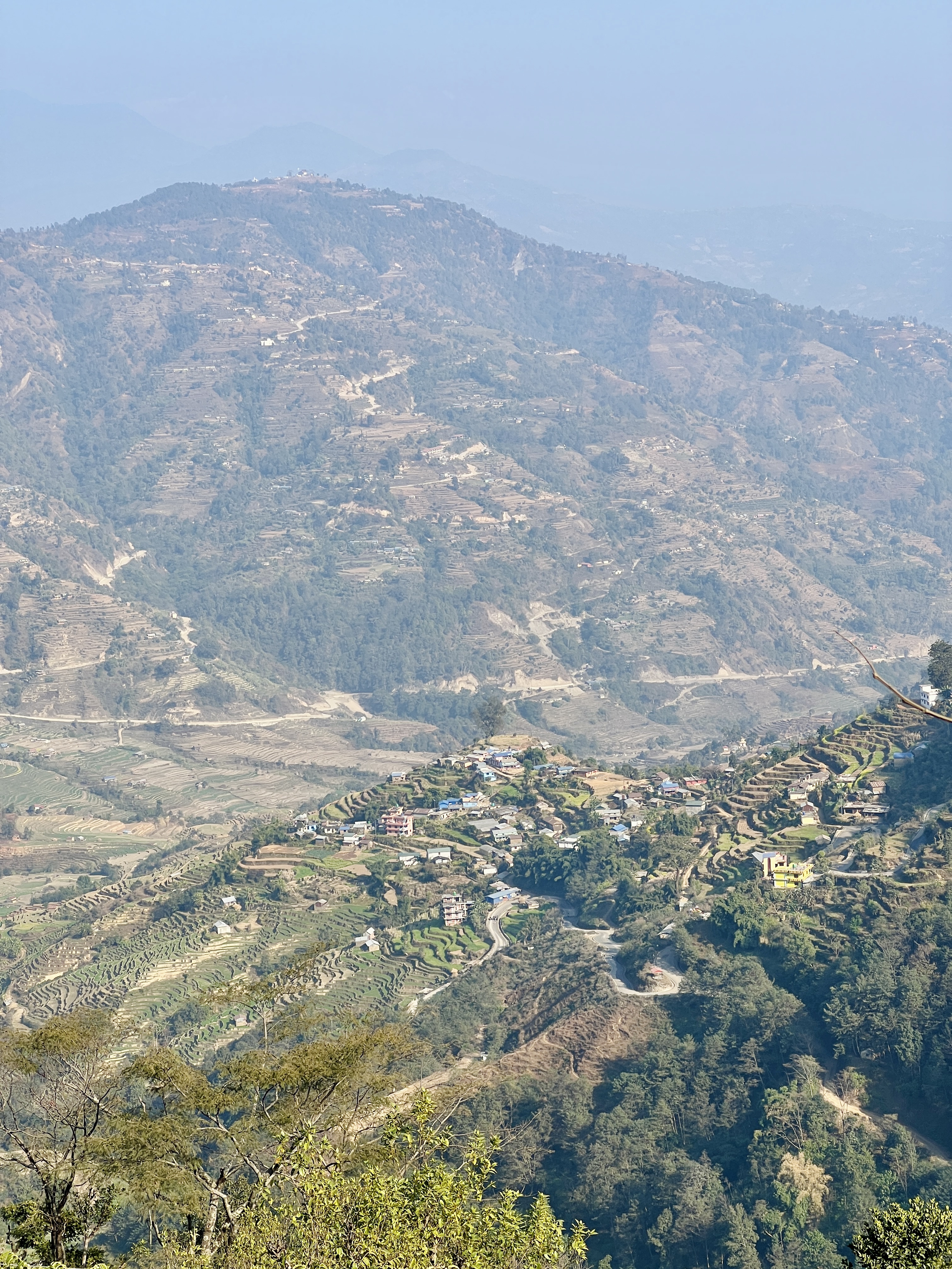 Hilly villages with terraced fields in Sindhupalchowk, Nepal.