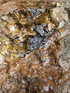 Water flowing over a golden stone.