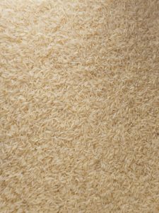 A close-up view of uncooked Kaima rice grains, evenly spread, highlighting their soft color and natural texture. A simple photo of a food ingredient taken in Mavoor, Kozhikode, Kerala.