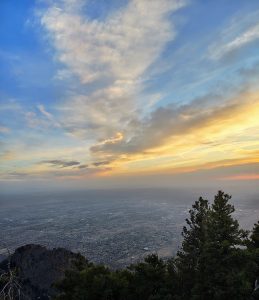 Sunset view from top of mountain.