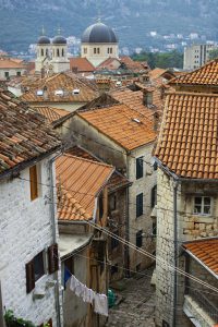 Tiled roofs and a narrow street in the old town of Kotor. Montenegro.