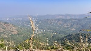 Scenic view of the Sahyadri Mountains from Sinhagad Fort near Pune, Maharashtra.
