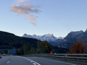 Road with a view of the Swiss mountains