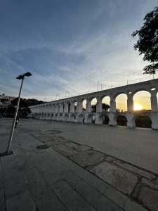 Historic Arcos da Lapa aqueduct in Rio de Janeiro, Brazil, viewed as a famous landmark in the Lapa neighborhood.