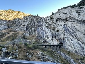 Gotthard bridges. A scenic view, showing a steep rocky cliffs