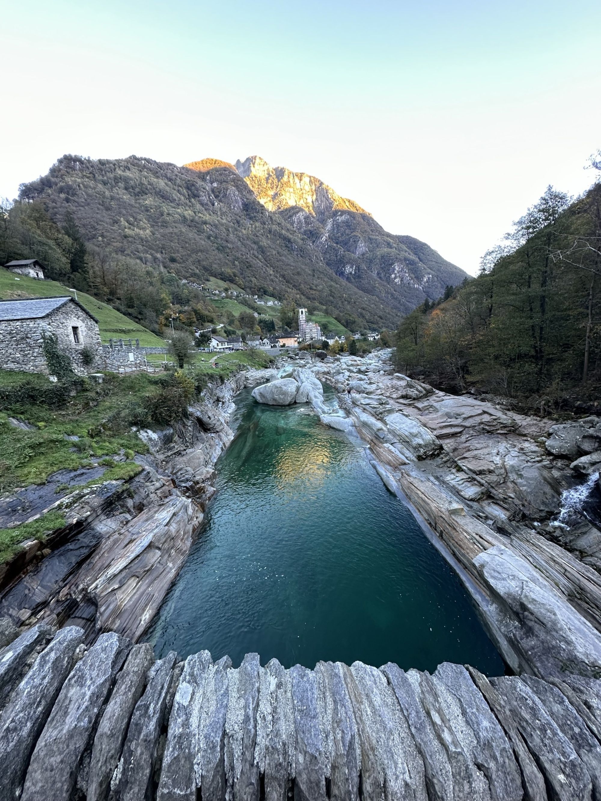 Bridge dei Salti over the Verzasca River in Lavertezzo, Switzerland.