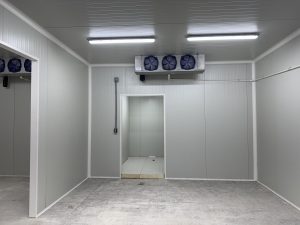 Cold storage room with an industrial evaporator.