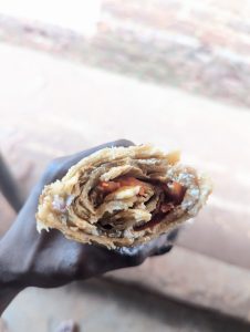 A serving of Ugandan Rolex made with eggs rolled inside chapati.