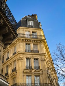 Early morning building in Paris, built in the Art Nouveau style 