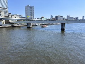 View from Kuramae Bridge over the Sumida River in Tokyo.