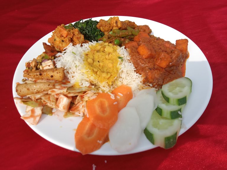A lunch plate full of Nepali cuisine