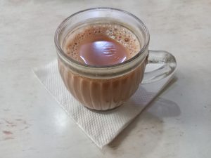 A small cup of milk tea at a Nepali restaurant in Kathmandu, Nepal 