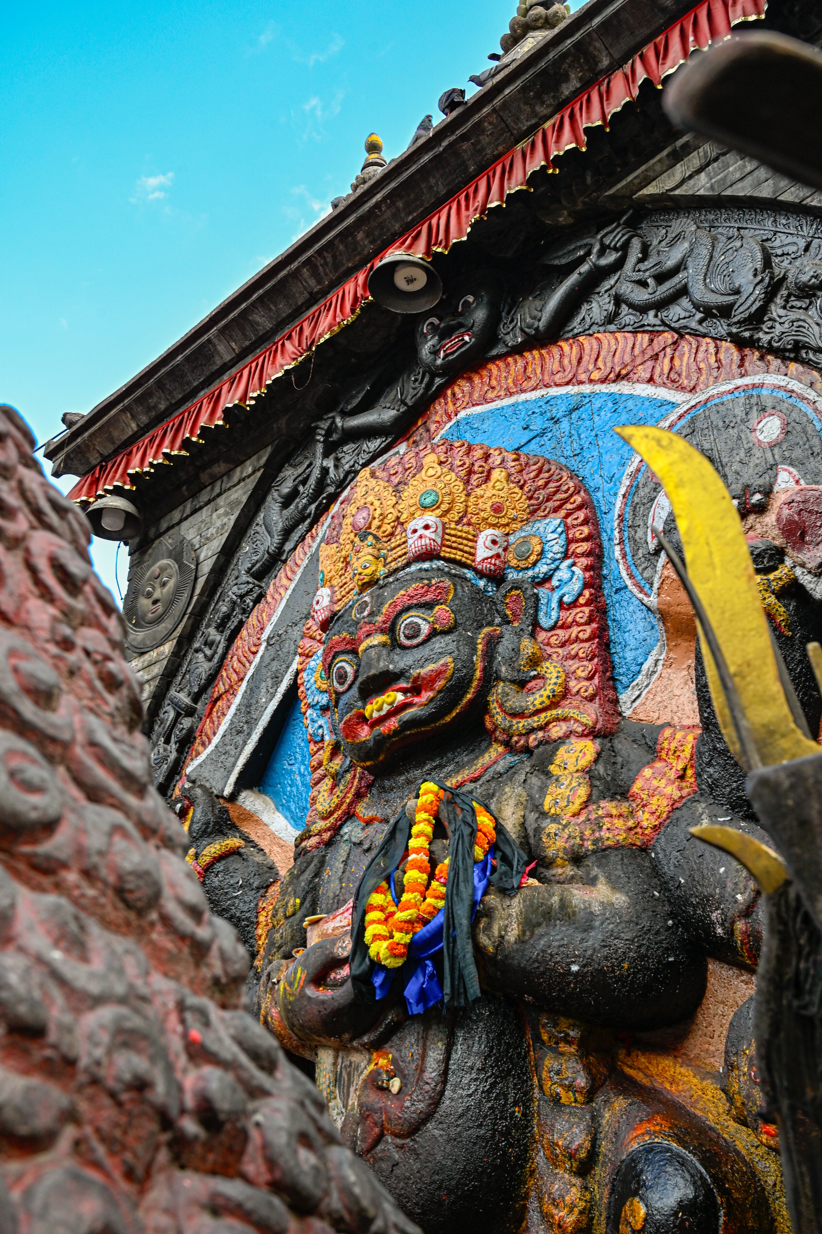Colorful Kaal Bhairav deity sculpture at Kathmandu Durbar Square