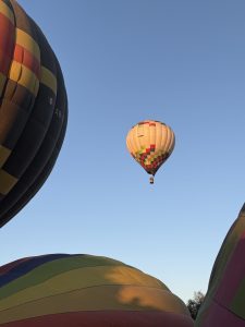 Colorful hot air balloons during launch against a clear blue sky in Mexico.
