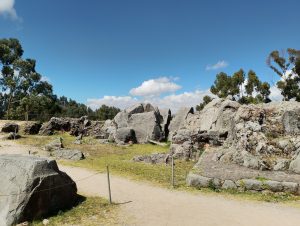 Natural rock formations at the Qenqo Inca archaeological site near Cusco, with rocks partly carved by the Incas.