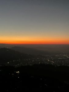 Orange sky over Sarangkot at sunset.
