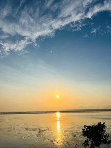 Beautiful sunset over calm water at Koshi, Sunsari.