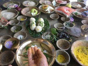 Honoring ancestors through the traditional Nepali ritual of Pitri Puja, performed with devotion and sacred offerings.
