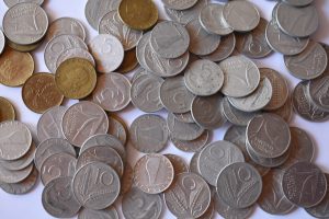 Italian coins: 5, 10, and 20 lire. Minted from 1946 to 2001 (20 lire, from 1957).