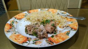 Chicken fried rice or seasoned rice with vegetables and egg