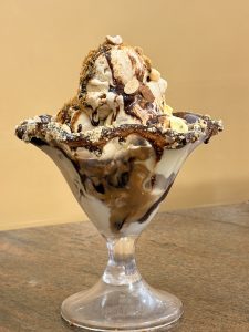 Chocolate caramel nut sundae.