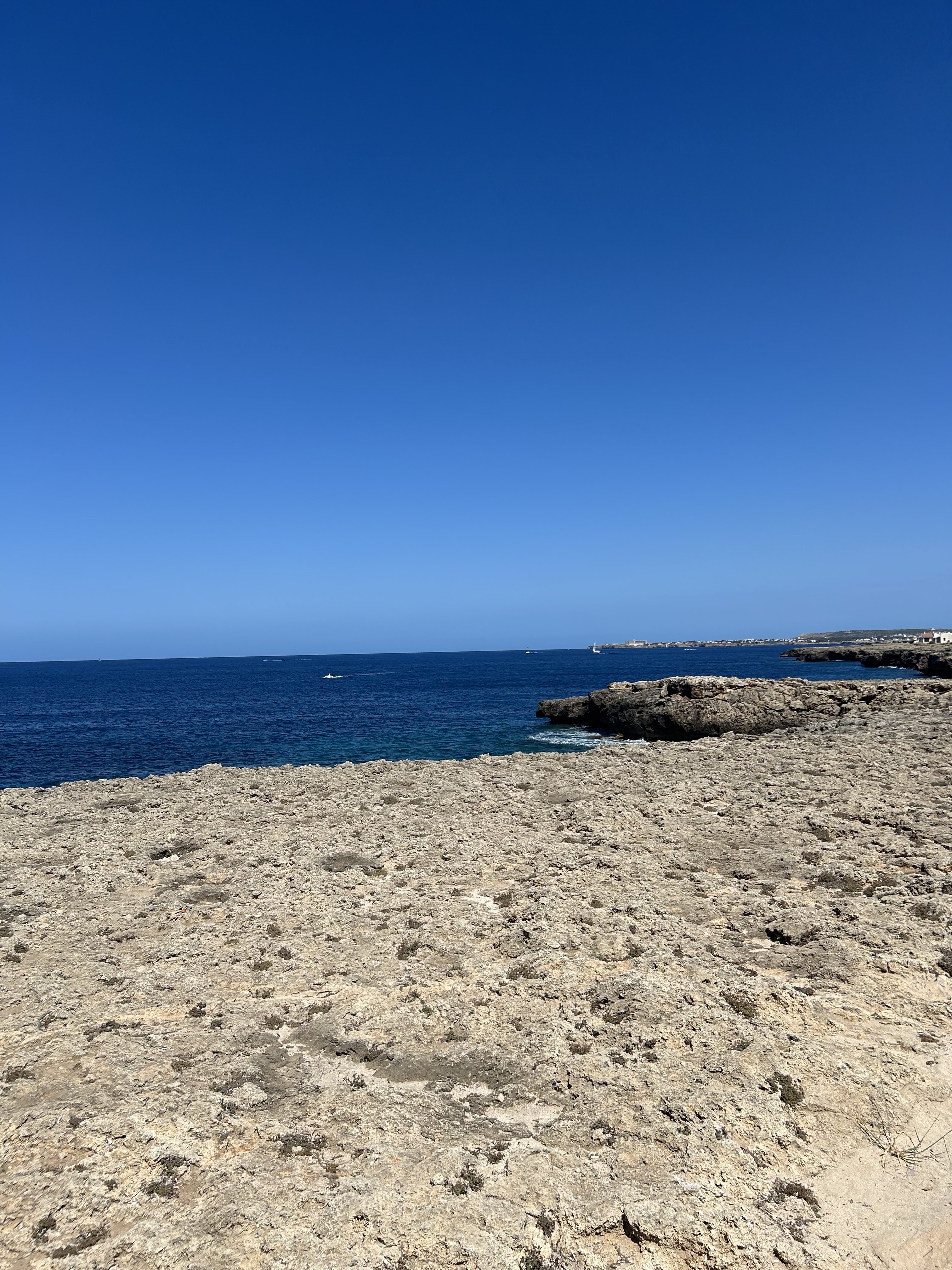 Rocky coastline overlooking the blue sea under a clear sky.