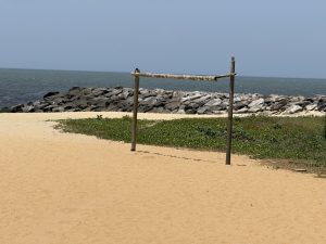 Football post in beach