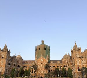 Historic Chhatrapati Shivaji Maharaj Terminus (CSMT), a famous railway station located in Mumbai, India.