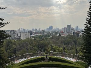 Panoramic view of Mexico City from behind Chapultepec Castle.