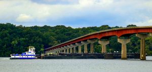 The Natchez Trace Parkway Bridge crossing the Tennessee River, viewed southwest from the Lauderdale County, Alabama side.